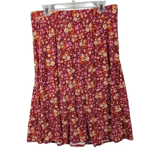 Draper James RSVP Skirt Womens Large Red Floral Pleated Midi Stretch Boho Spring - Picture 2 of 8